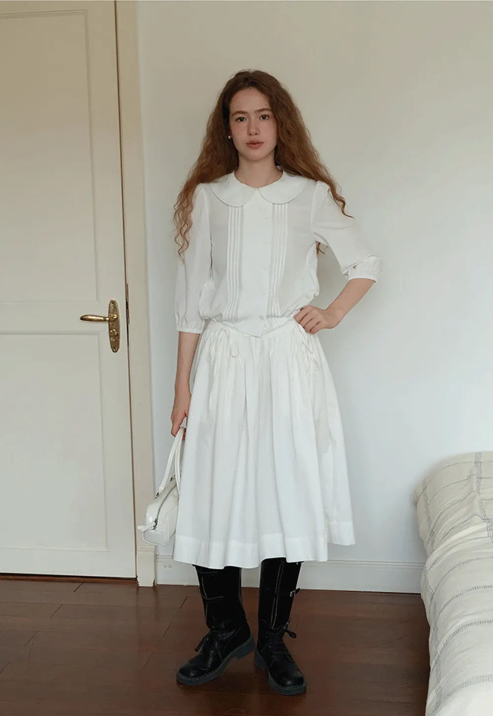 3/4 Sleeve Vintage White Shirt for Women