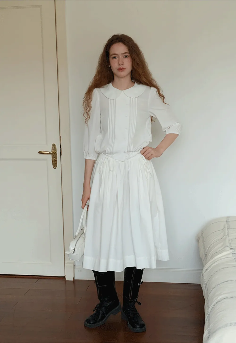 High Waist A Line White Skirt