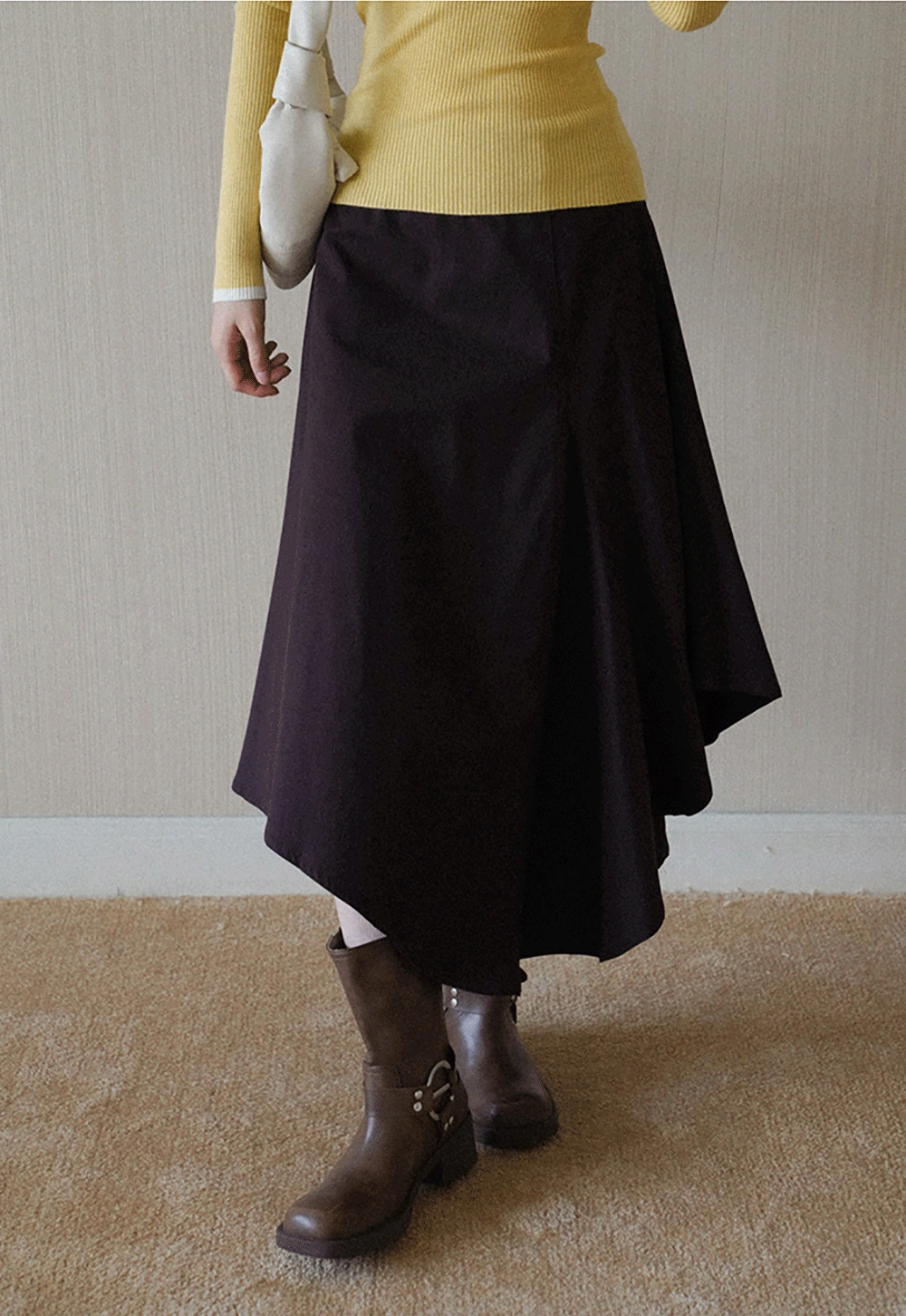 Womens High Waist Asymmetrical Midi Skirt