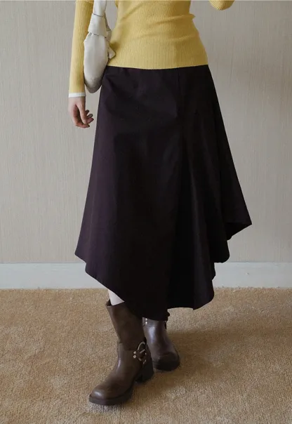Womens High Waist Asymmetrical Midi Skirt
