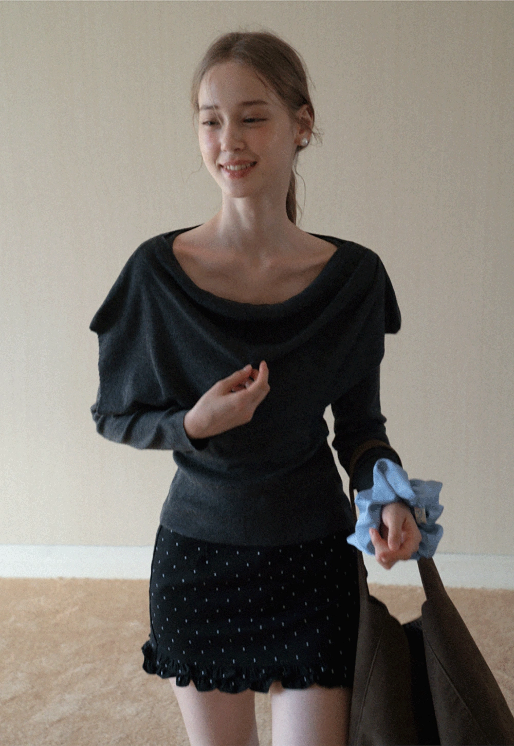 Womens Draped Cowl Neck Knit Top