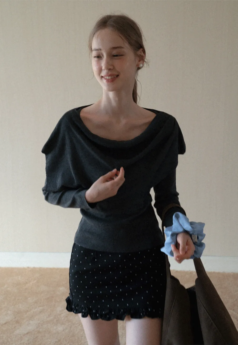 Womens Draped Cowl Neck Knit Top