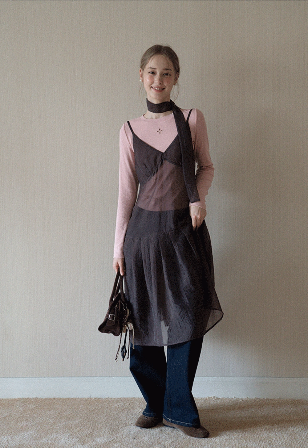 Womens Pink Fitted Long Sleeve Tee