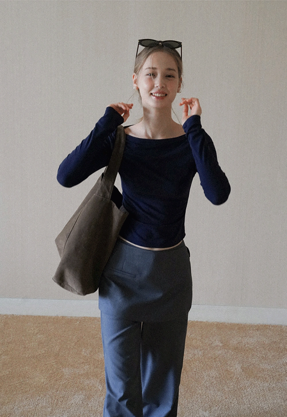 Womens Wide Leg Pants with Skirt Overlay