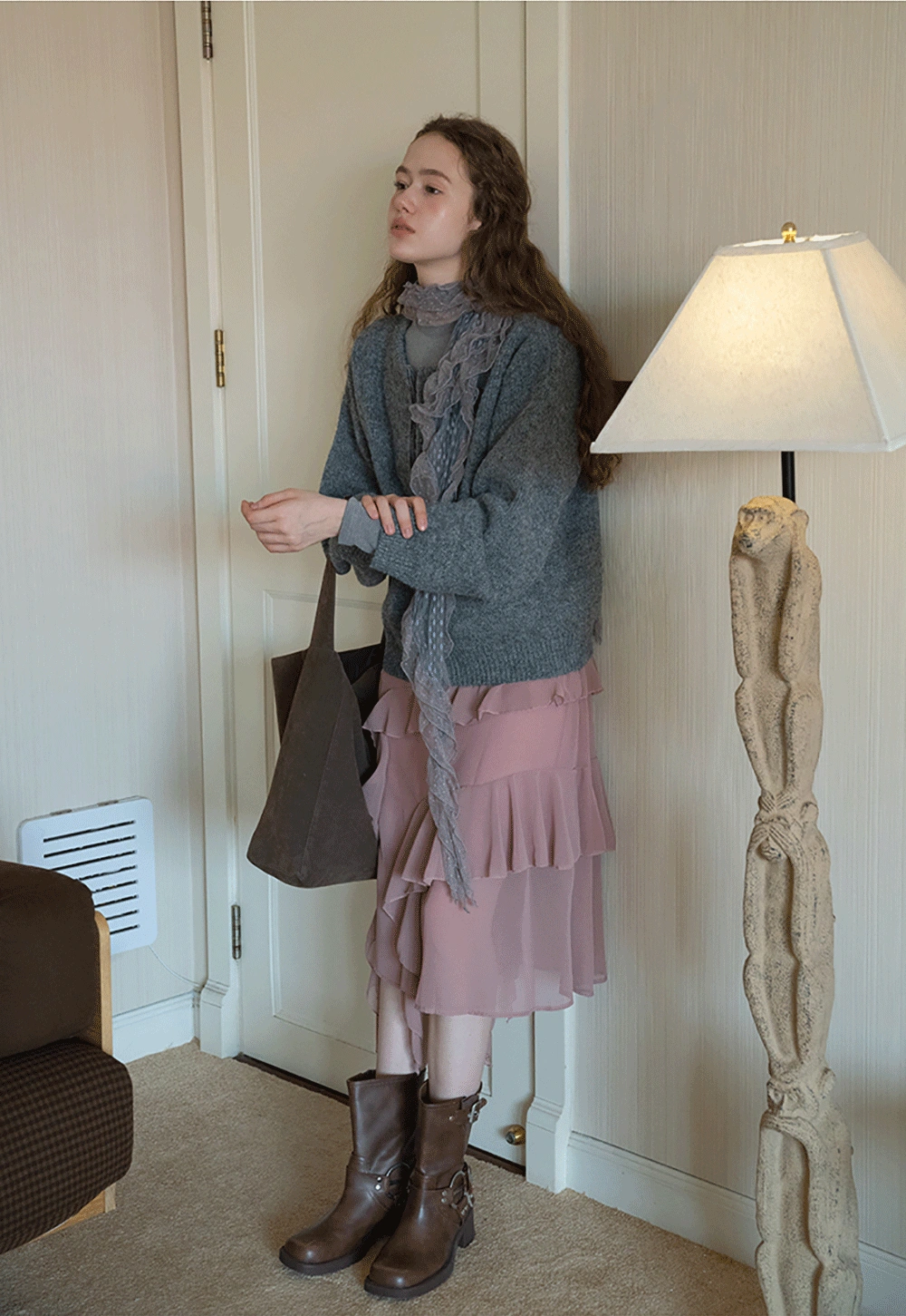 Womens Ruffle Layered Chiffon Midi Skirt