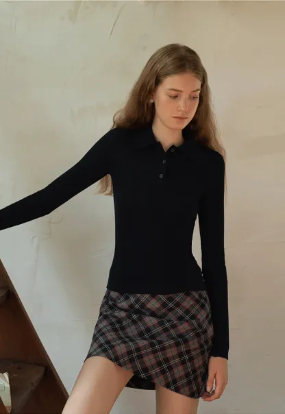 Ribbed Knit Collared Pullover Top