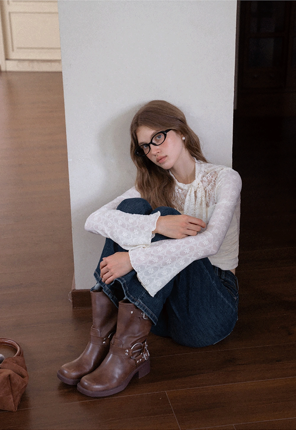 Lace Tie Neck Long Sleeve Blouse