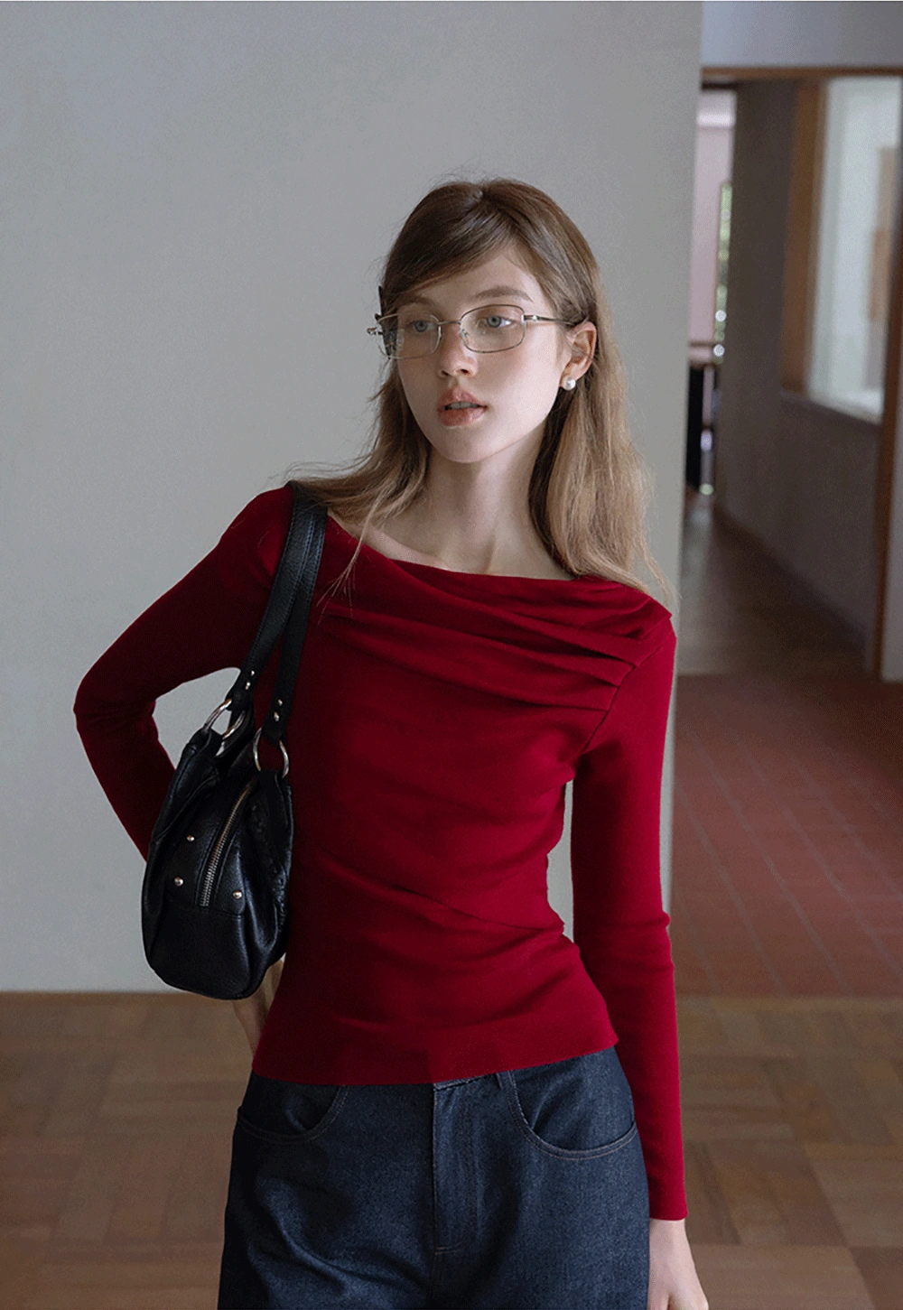 Womens Asymmetrical Draped Knit Top