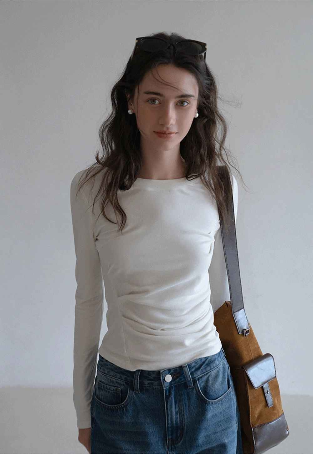 Womens Slim Fit White Long Sleeve Top