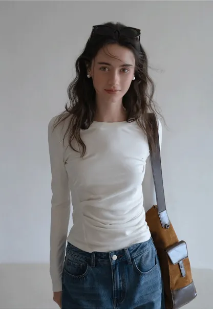 Womens Slim Fit White Long Sleeve Top