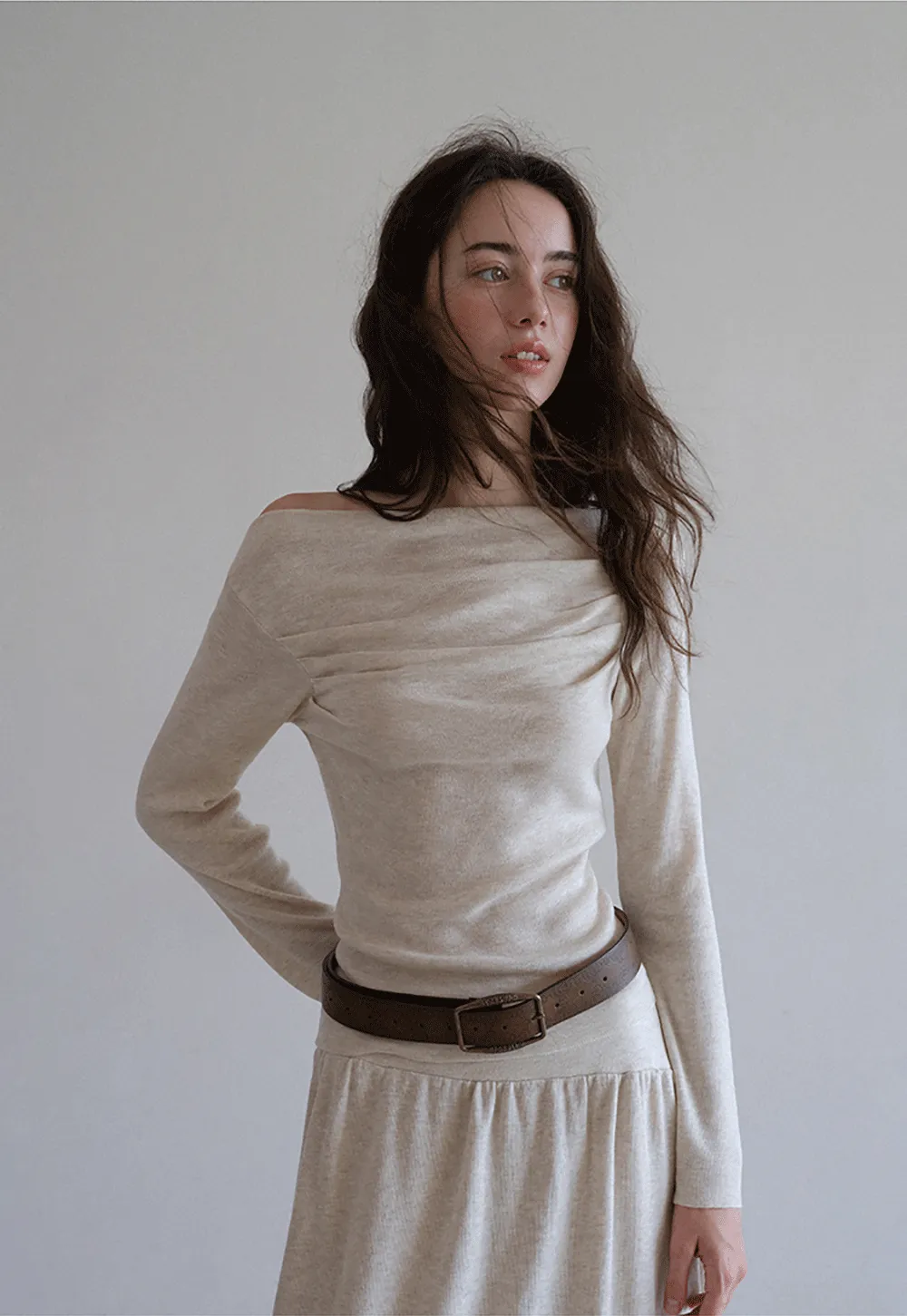 Draped Neck Top and Maxi Skirt Set