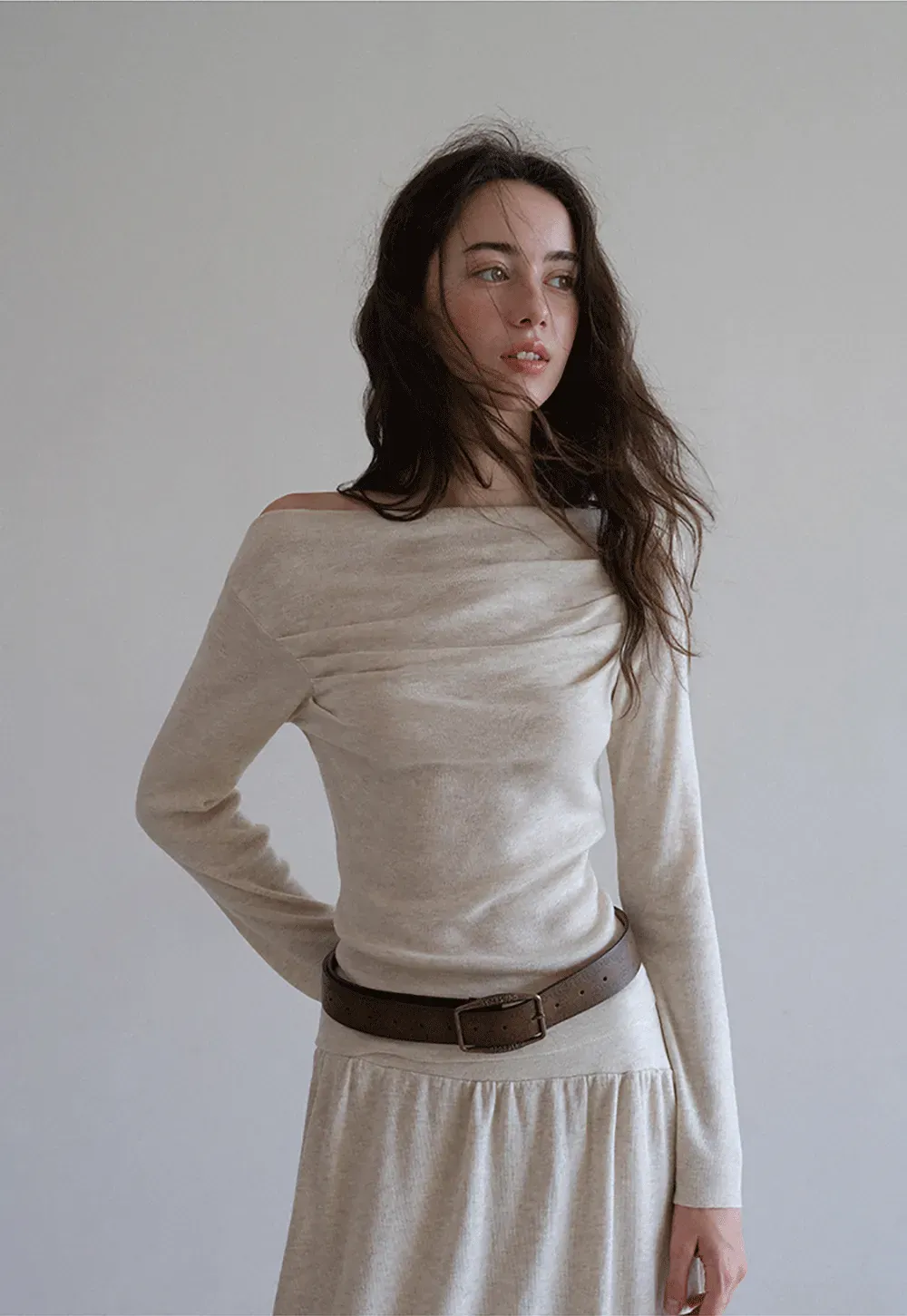 Draped Neck Top and Maxi Skirt Set