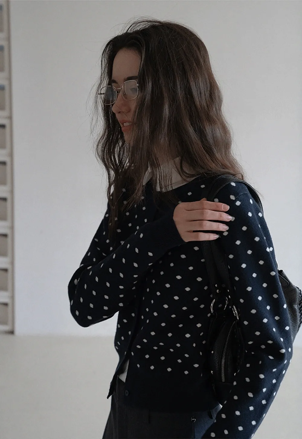 Vintage-Inspired Polka Dot Knit Cardigan