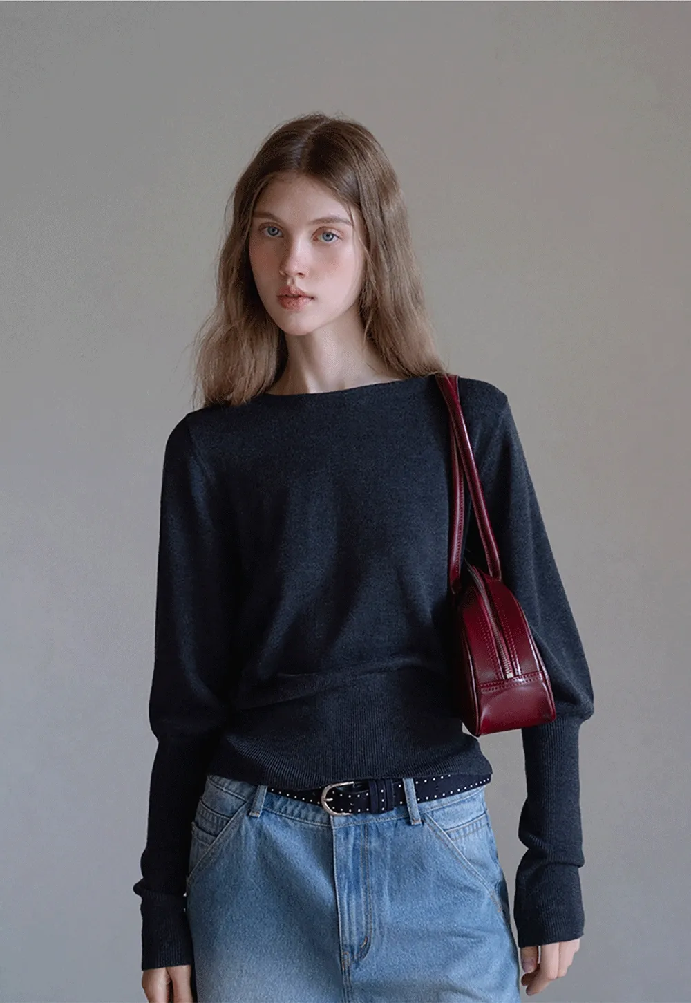 Casual Basic Knitwear, Classic Round Neck Long Sleeve Top