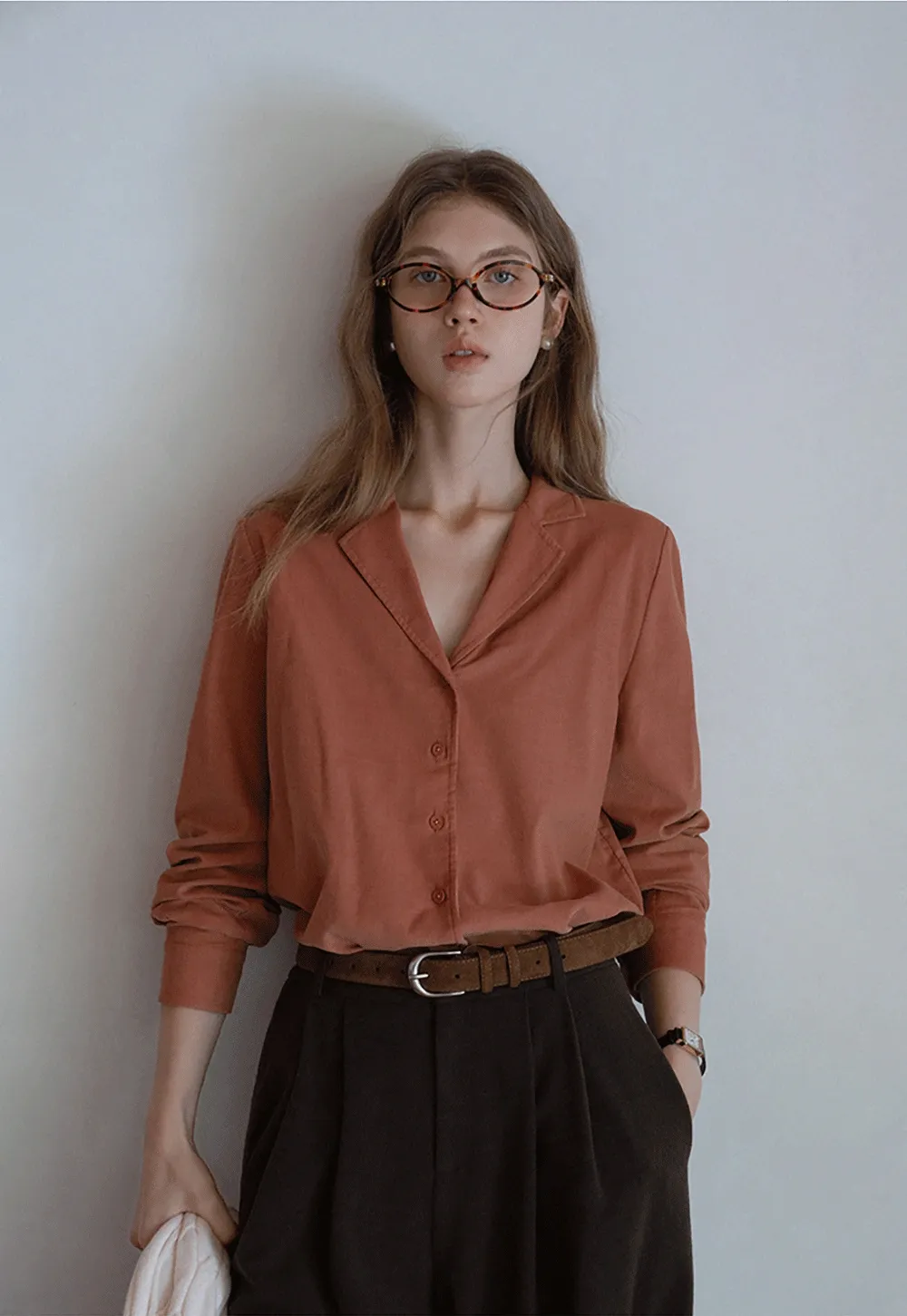 Womens Classic Lapel Collar Long Sleeve Blouse