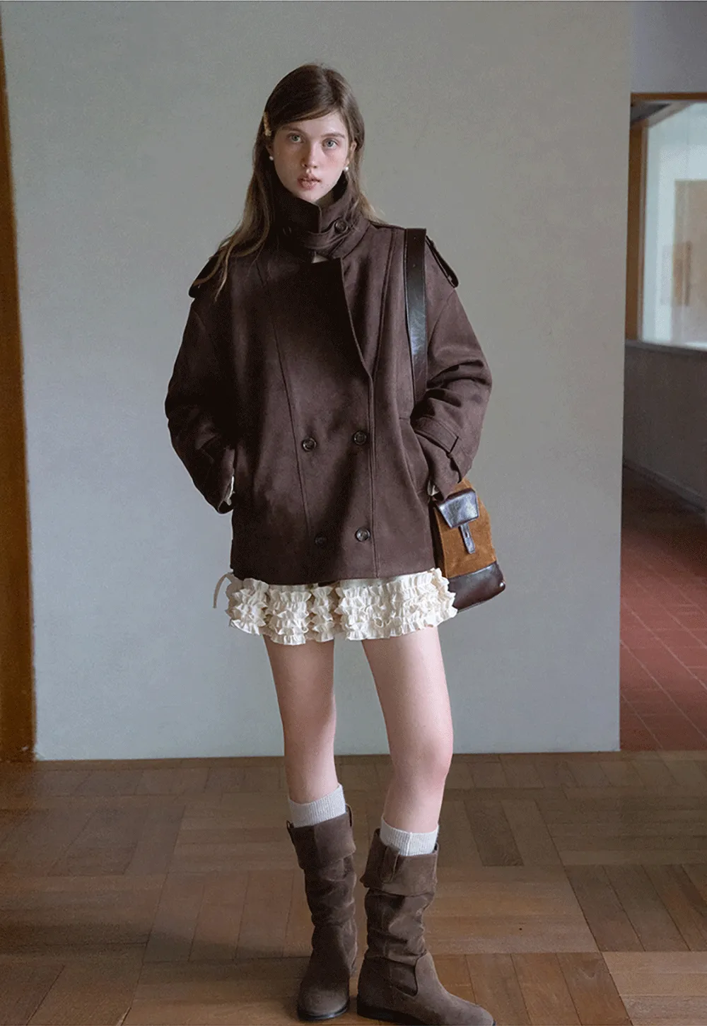 Double Breasted Suede Coat