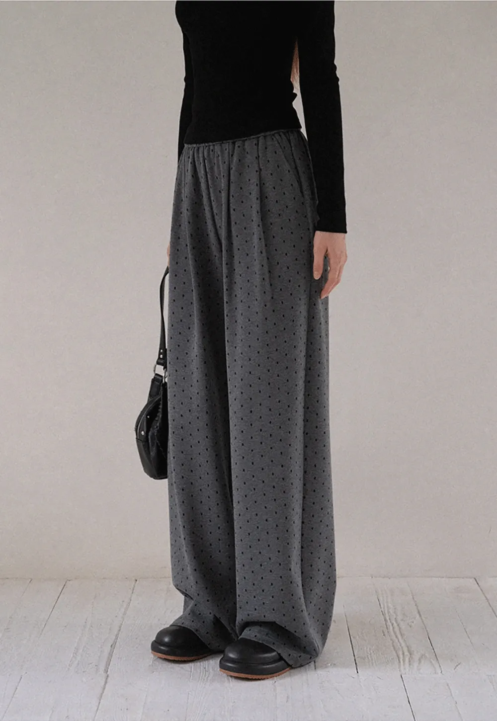 Women High Waist Wide Leg Pants Loose Fit Polka Dot Trousers