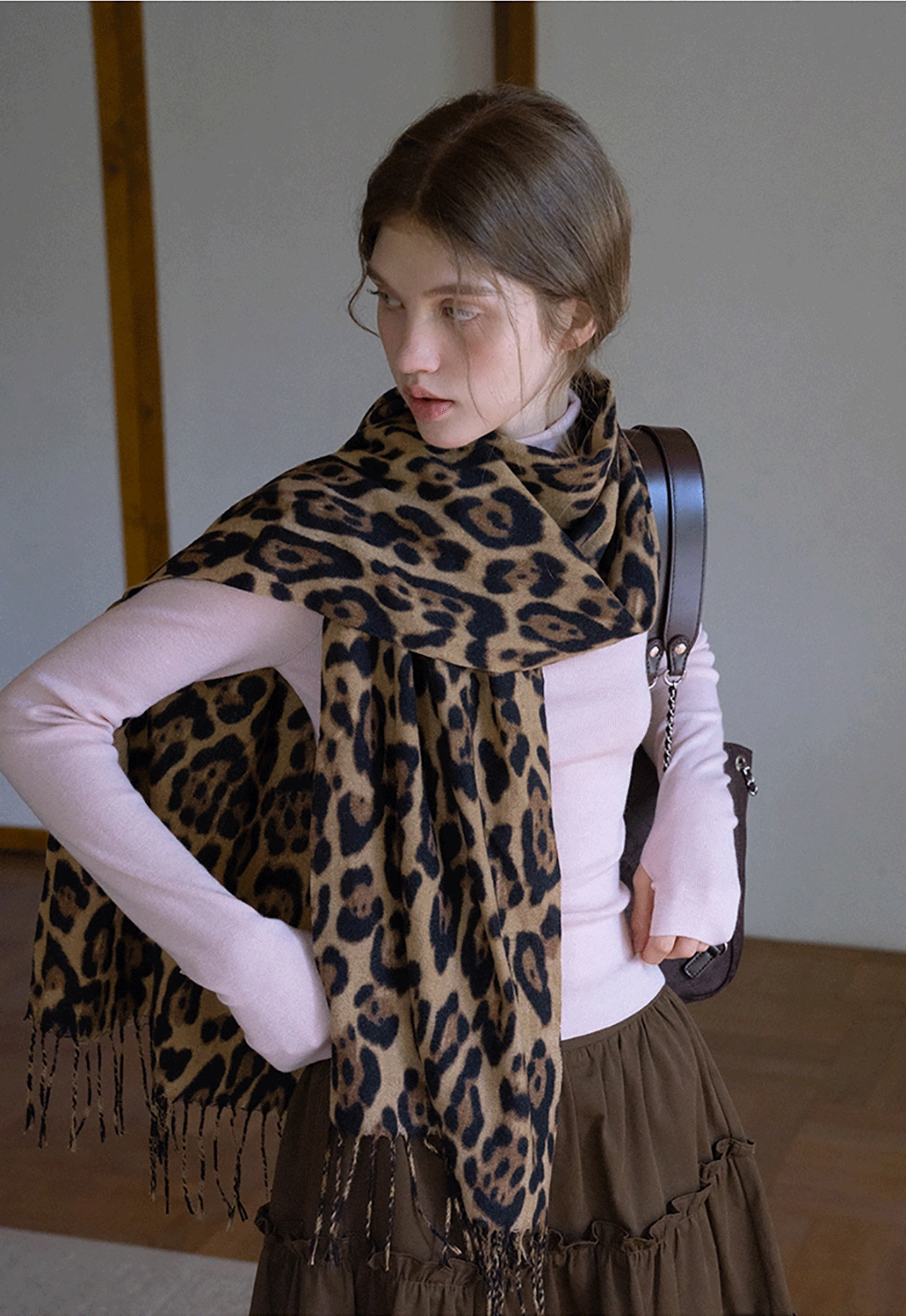 Leopard Print Tassel Scarf Warm Faux Cashmere