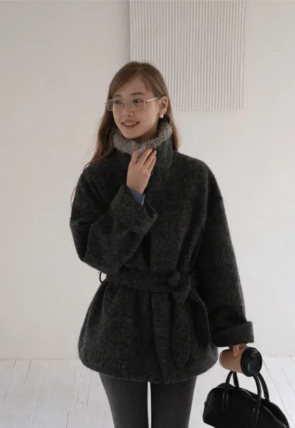 Women Cozy Faux Fur Lapel Wool Coat