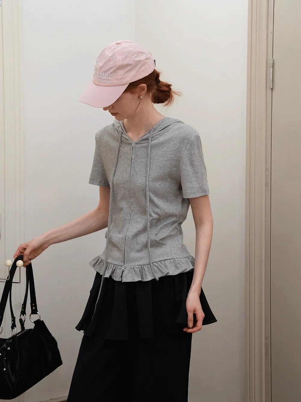 Women’s Zip-up Hoodie with Ruffled Hem