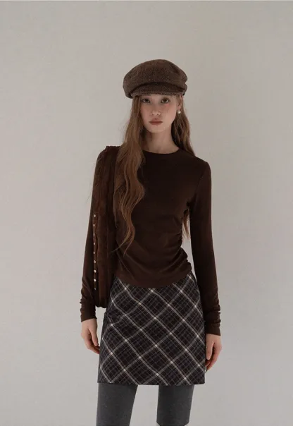 Women Vintage Check Short Skirt