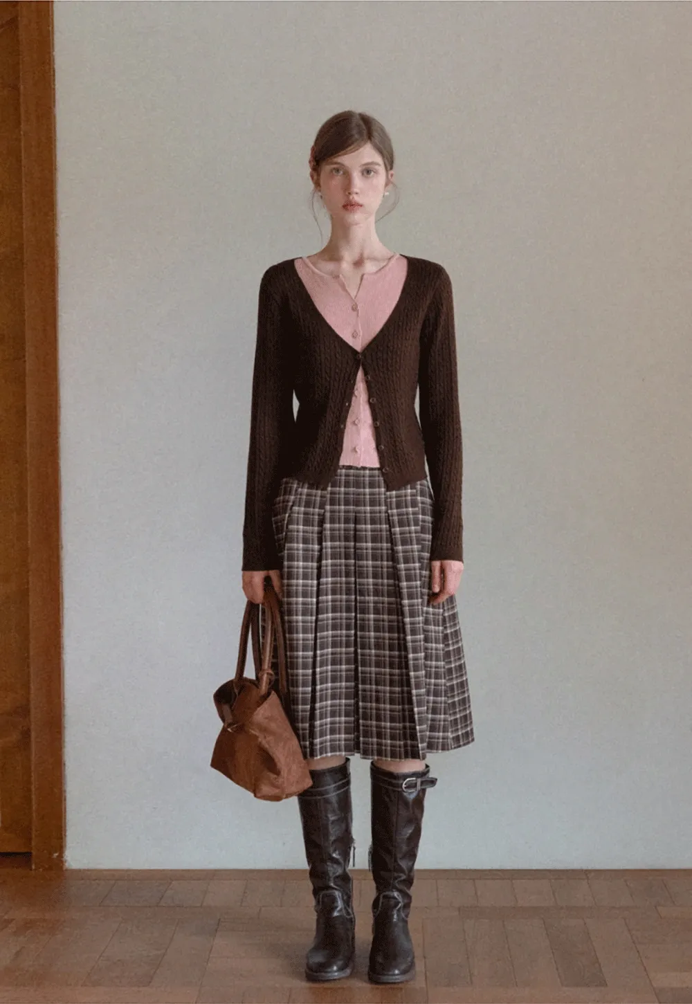 Two Tone Cable Knit Cardigan for Women