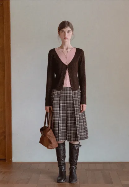 Two Tone Cable Knit Cardigan for Women