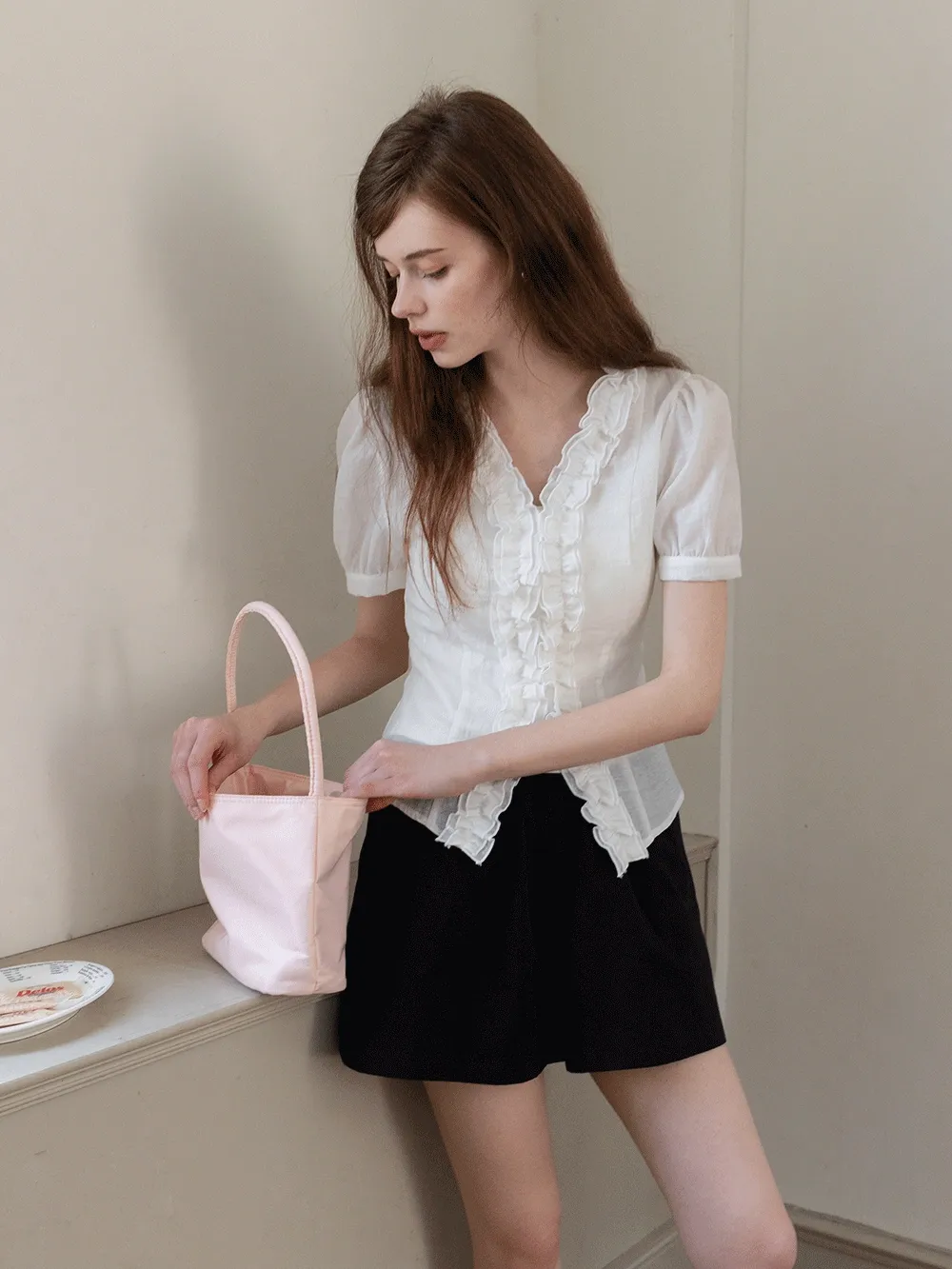 Women’s Ruffled V-neck Short Sleeve Blouse