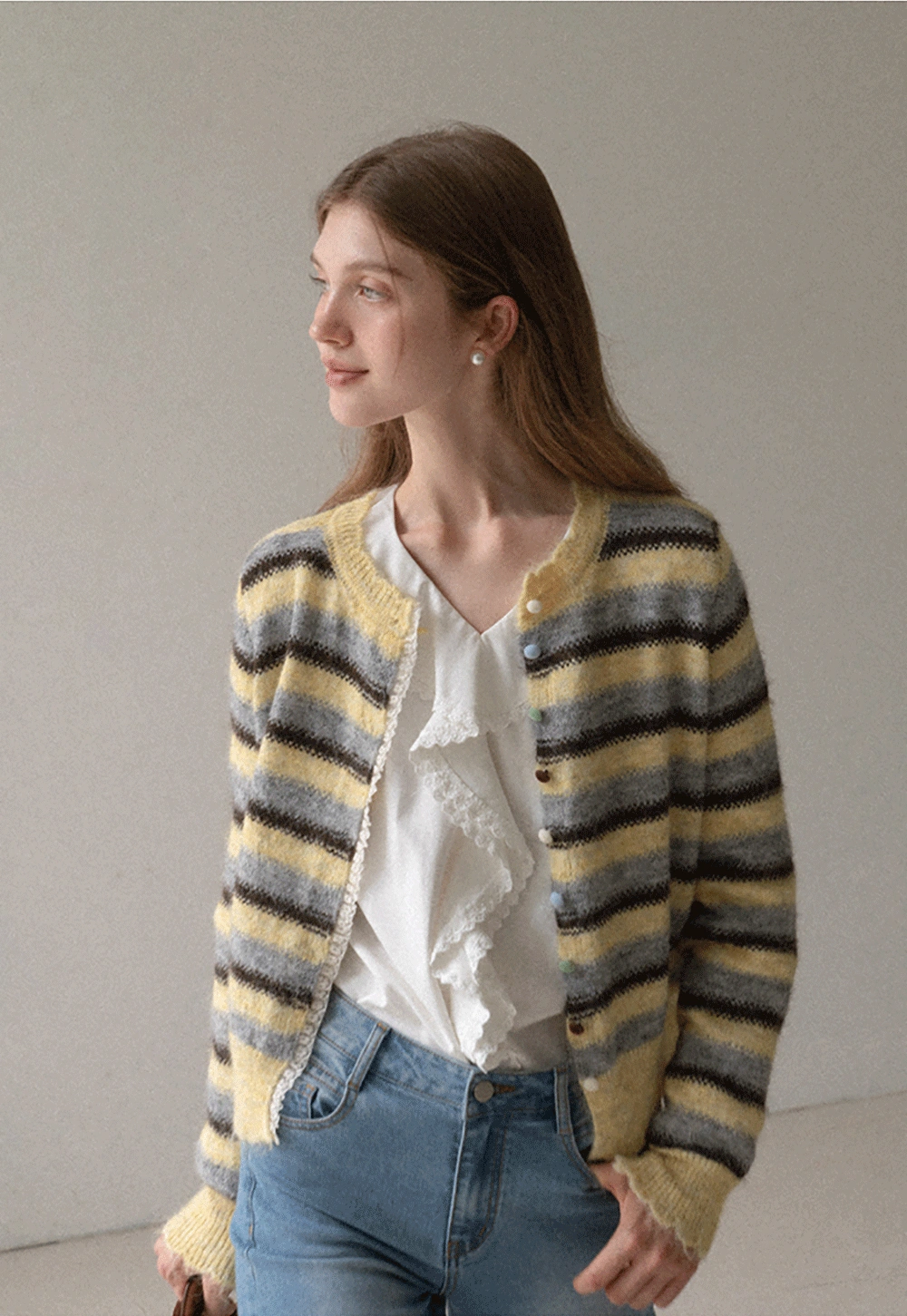 Vintage Striped Knit Cardigan for Women Casual