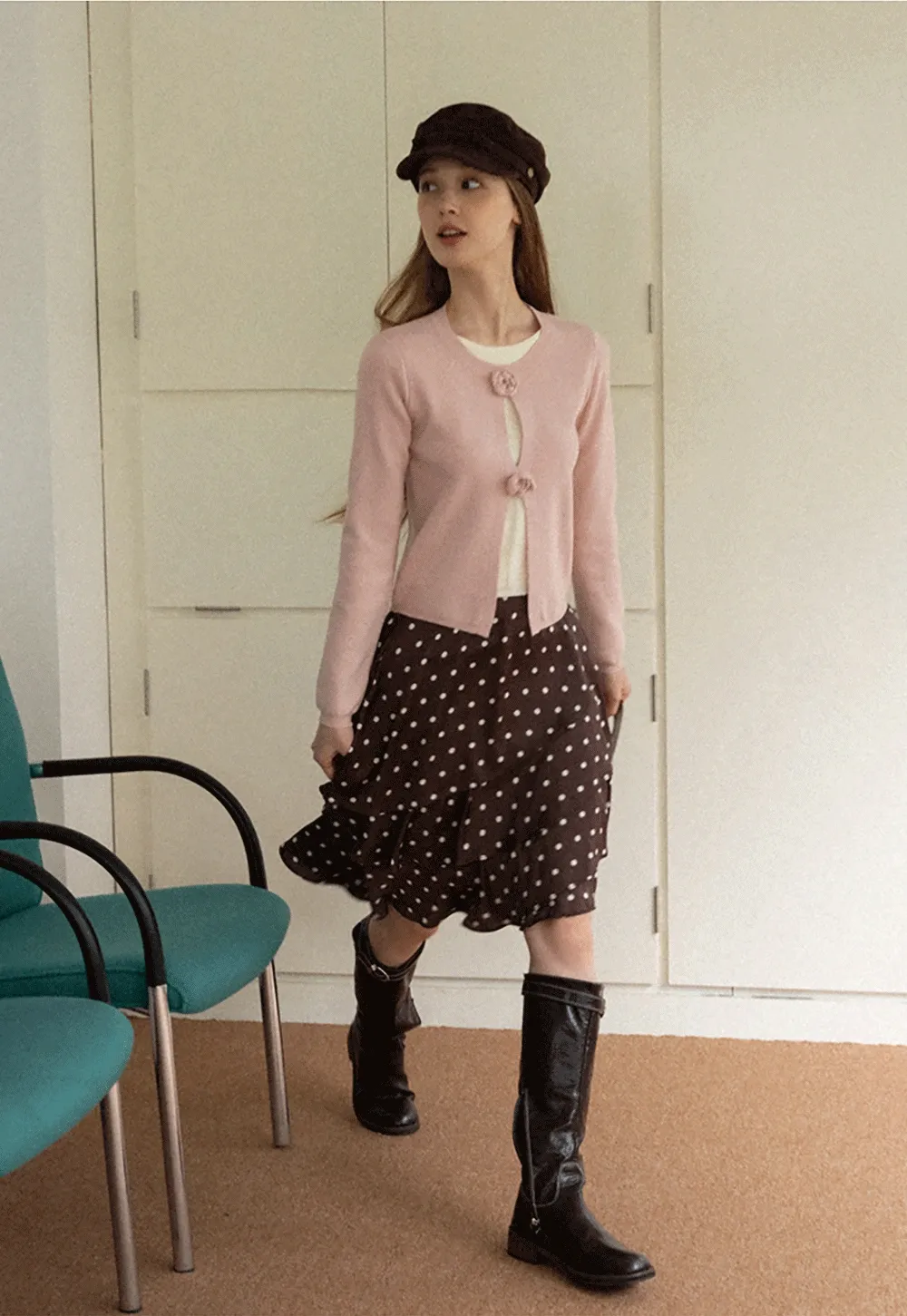 Women Brown Polka Dot Tiered Skirt