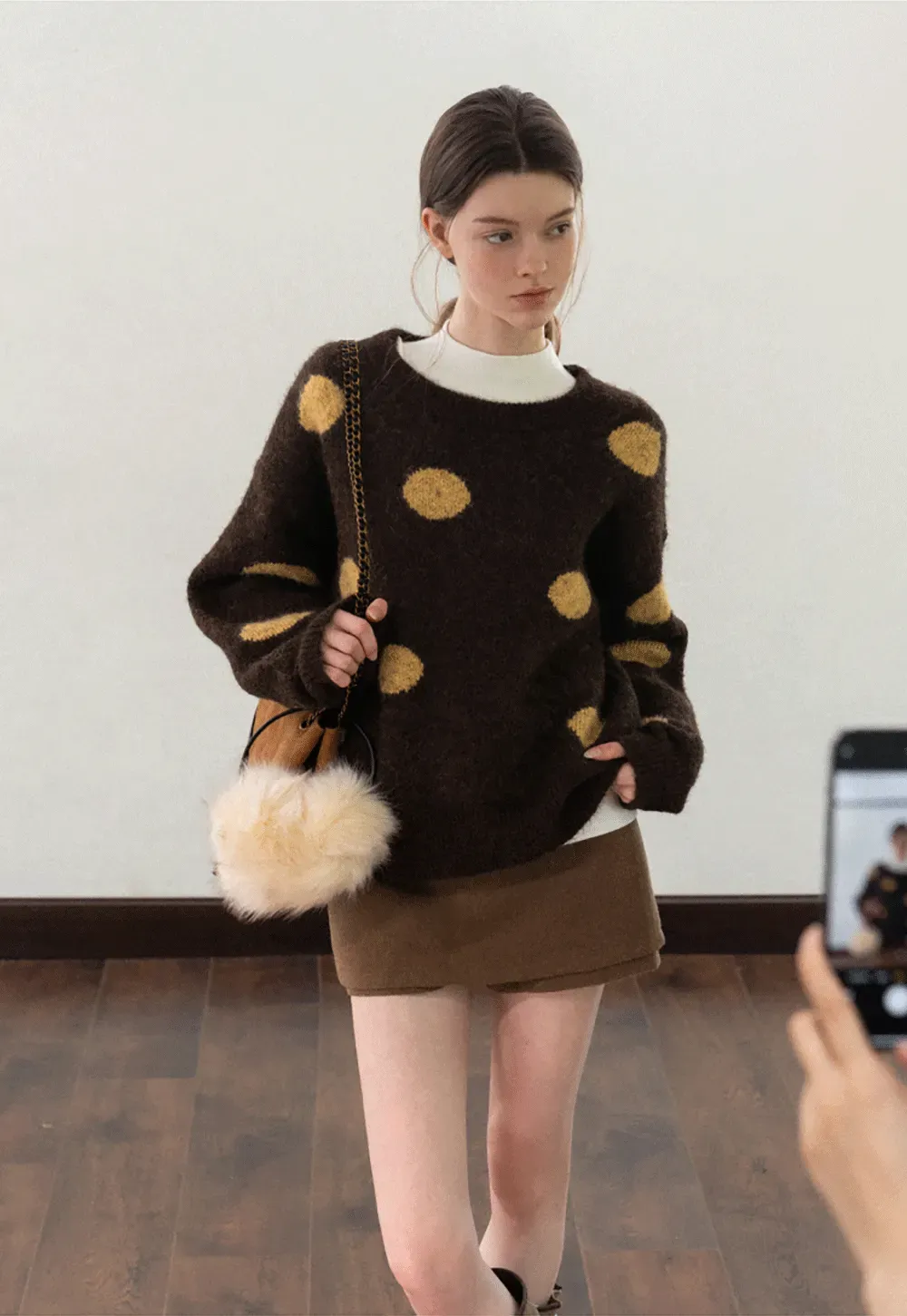 Fuzzy Polka Dot Knit Sweater