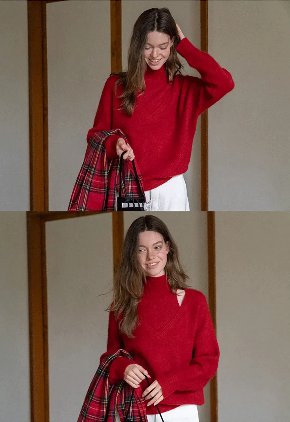 Cut-Out Layered Turtleneck Sweater