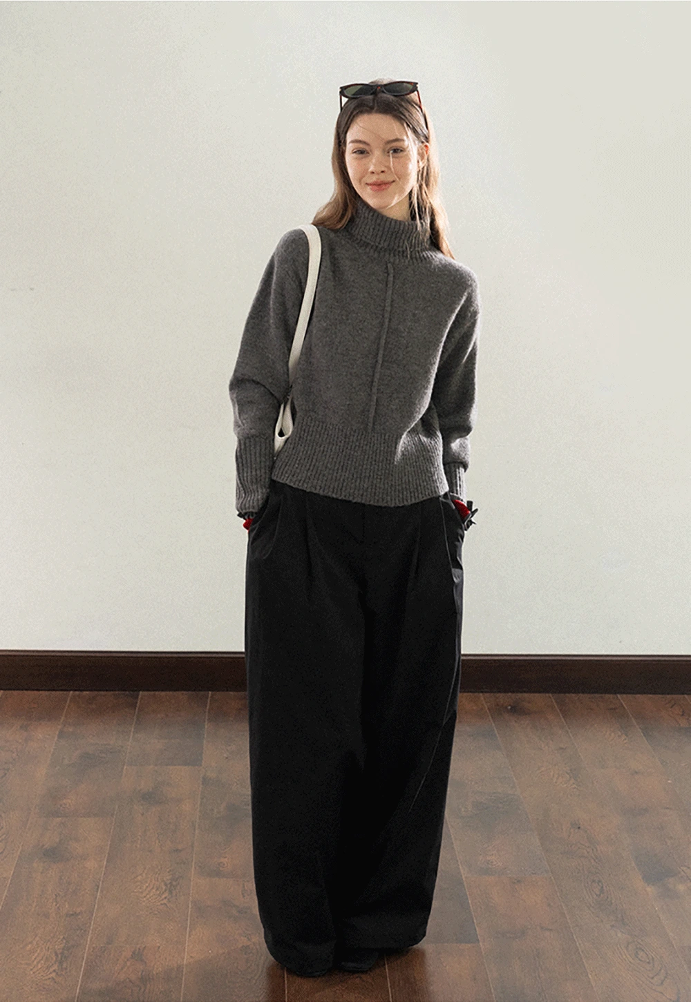 Center-Seam Turtleneck Crop Sweater