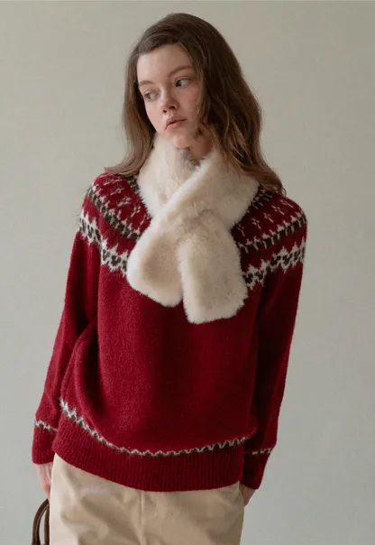Red Knit Sweater with Fair Isle Pattern