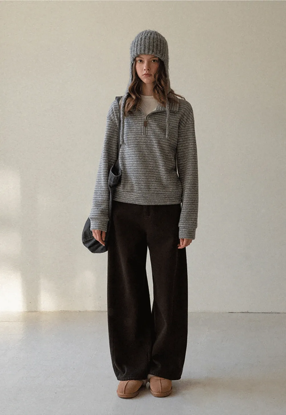 Women Striped Half-Zip Pullover Sweatshirt