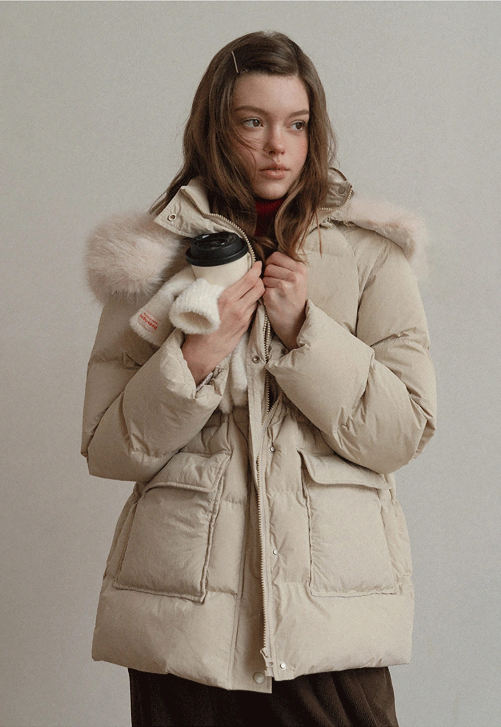 Cozy Beige Winter Cotton Coat for Women