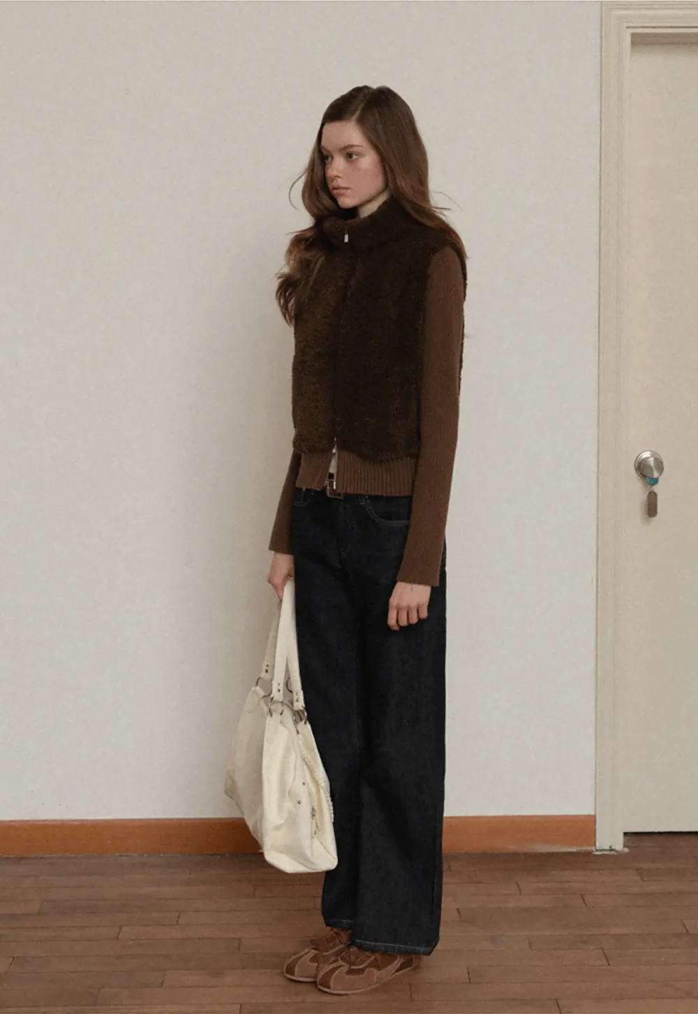 Faux Shearling Panel Knit Jacket