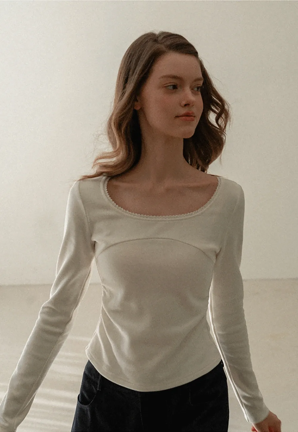 Ruffled Square Neck Long Sleeve Top