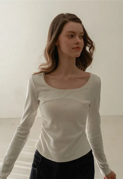 Ruffled Square Neck Long Sleeve Top