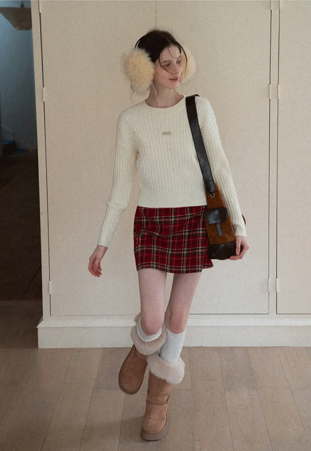 Ribbed Knit Cropped Sweater with Branding