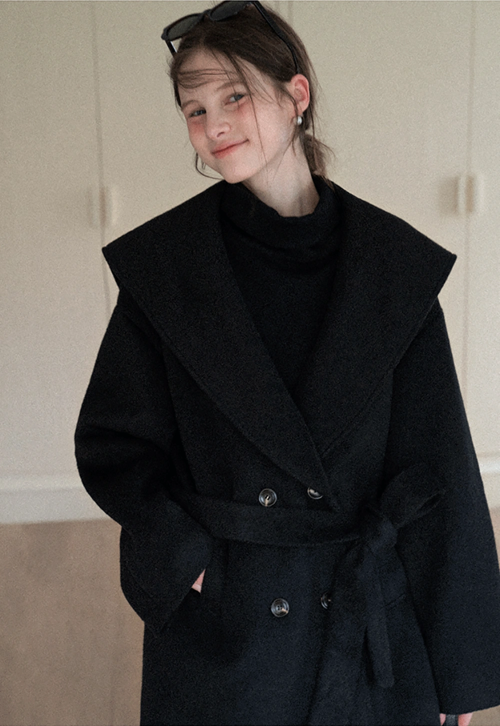 Cozy Black Oversized Coat with Knee-High Boots