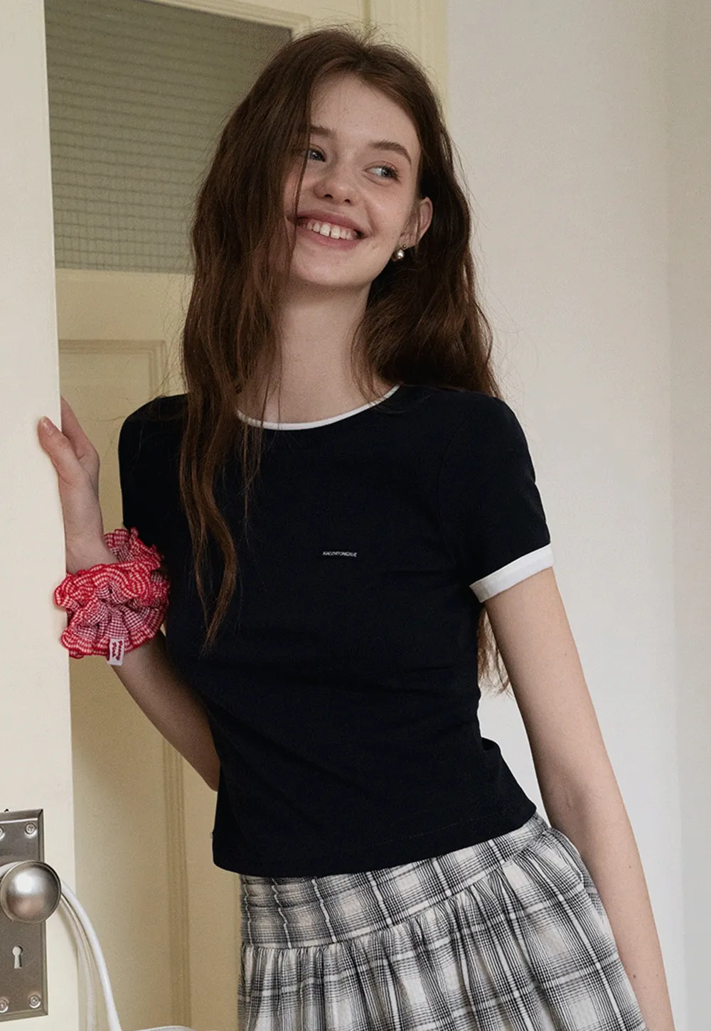 Women's Navy Ringer T-Shirt with Logo