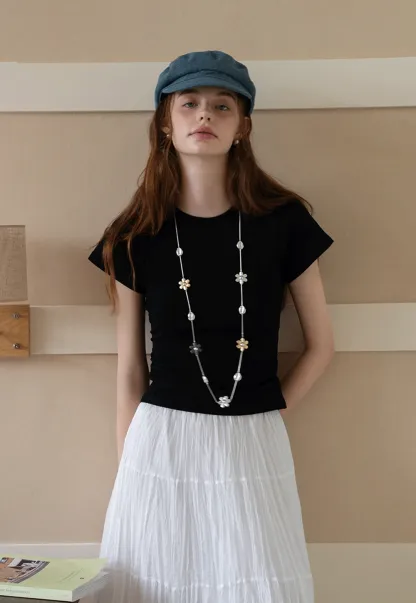 Slim Fit Side-Ruched Cap Sleeve Tee