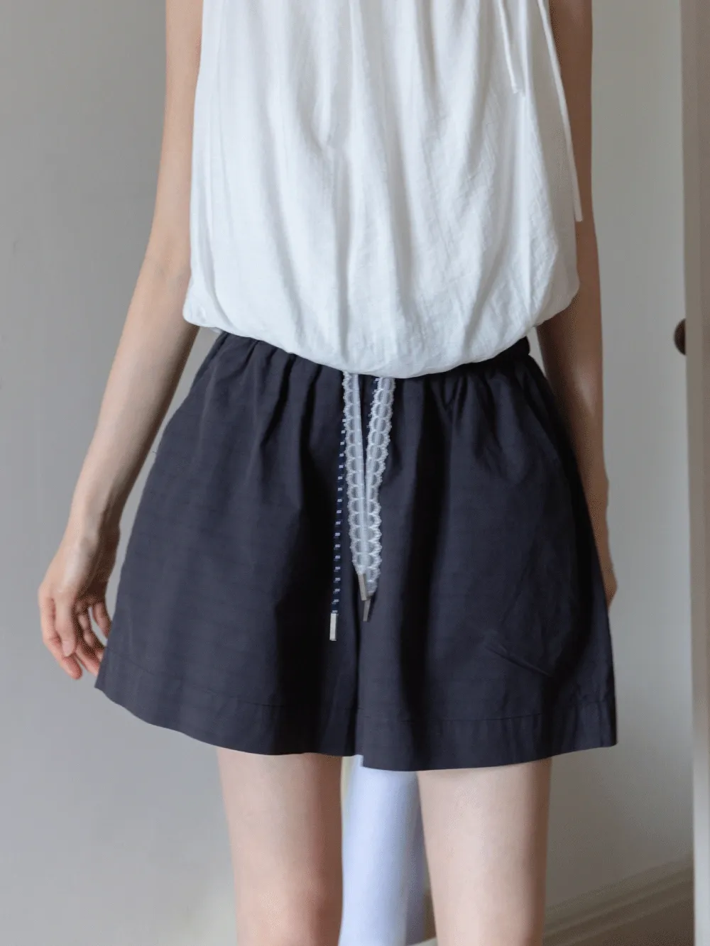 Contrast Drawstring Cotton Shorts