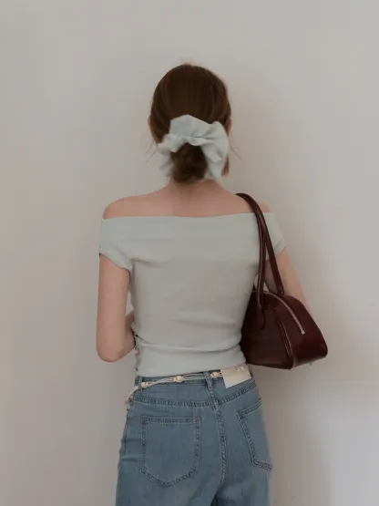 Women’s Off‑Shoulder Ruched Knit Top