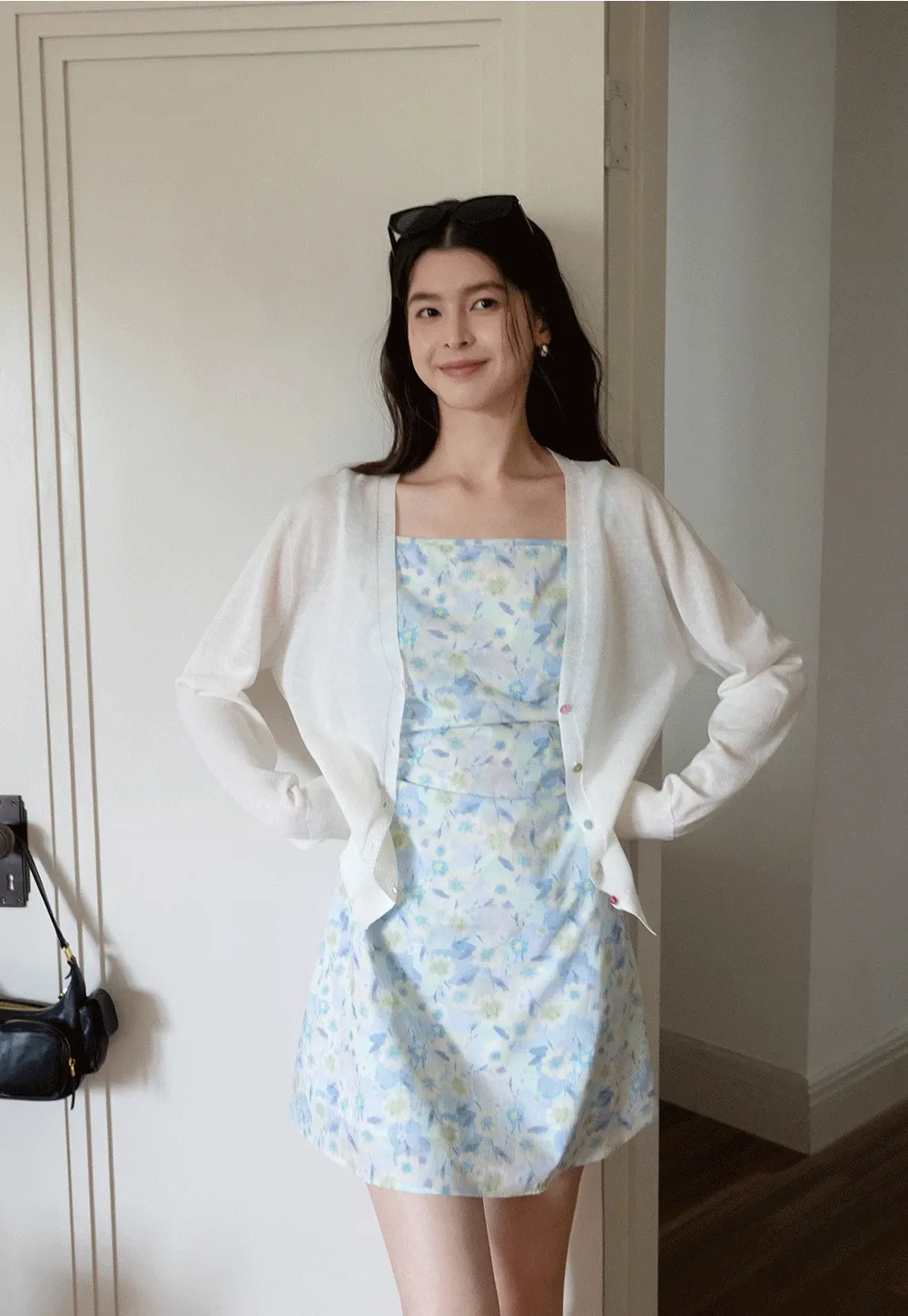 Women's V-Neck Knit Cardigan with Colorful Buttons