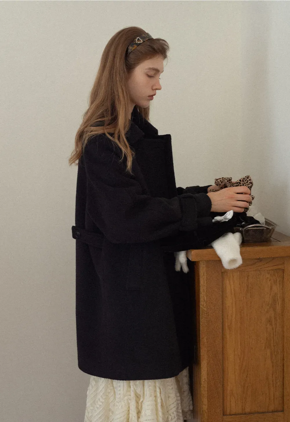 Elegant Double-Breasted Trench Style Wool Coat