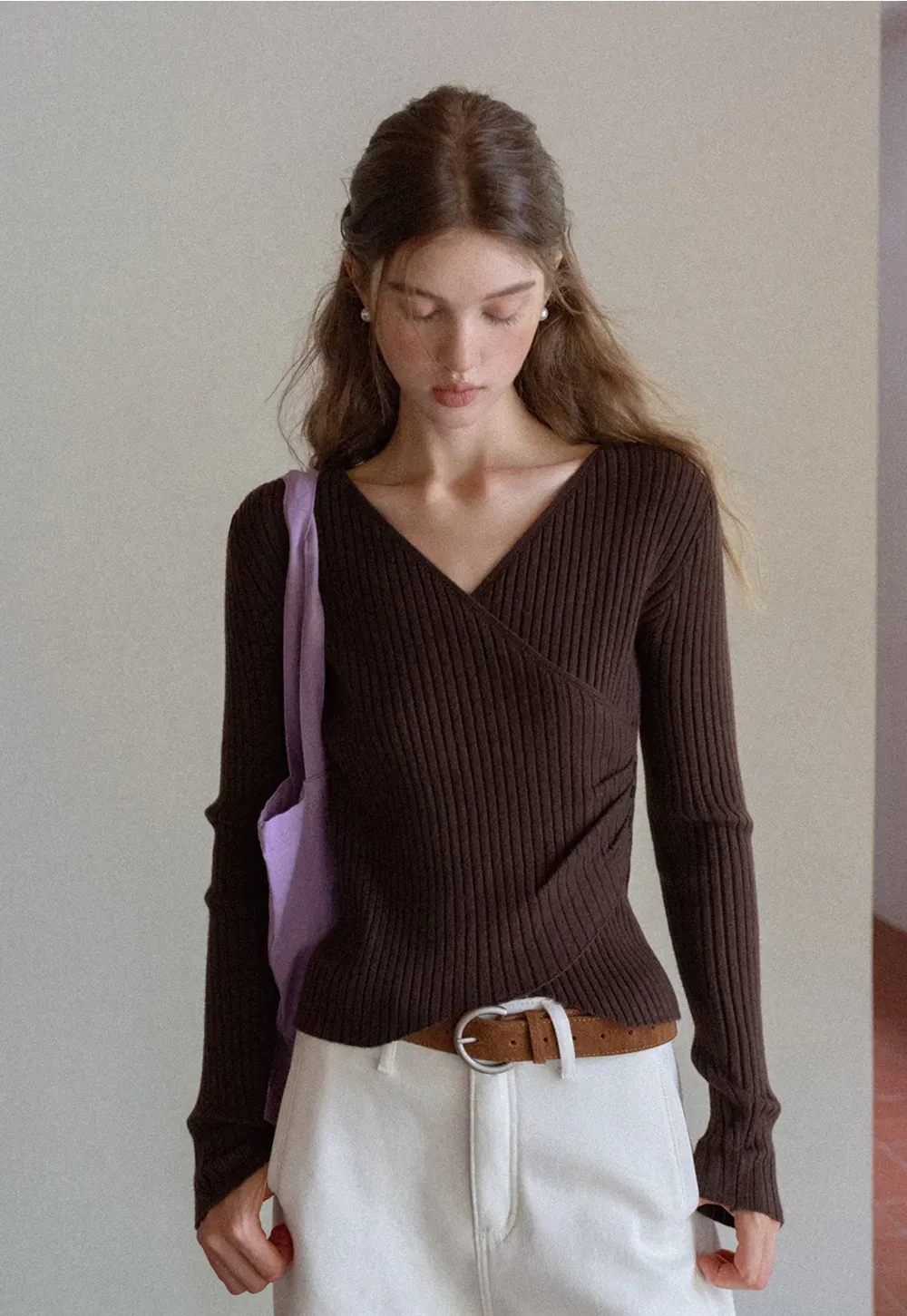 Ribbed Wrap Knit Top