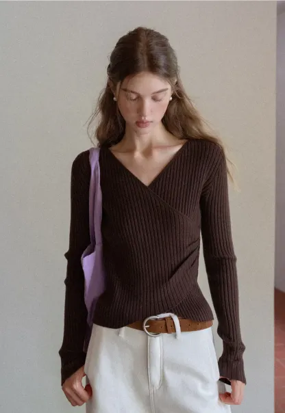 Ribbed Wrap Knit Top