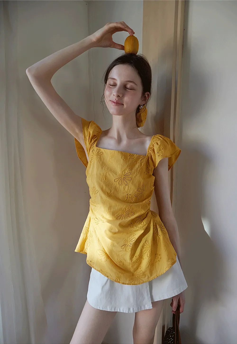 "Women’s Eyelet Embroidered Flutter Sleeve Blouse